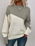 Women's Sweater Casual Loose Knitted Shirt Color Long-Sleeved Collar Knitting