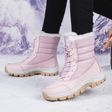 Snow Boots Women With Velvet Thick Cotton Shoes 2025 Winter New Zipper Thick-Bottomed Warm Cotton