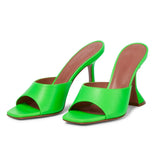 Hollywood Star Triangle Heel One-Shaped Slippers Square Toe Open Toe Fashion Roman Sandals for