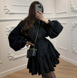 For Women's Clothing INS Explosive Temperament Collar Buckle Shirt Leaf-Side Skirt