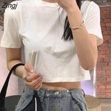 Women Cropped Solid Sexy Minimalist Hot Sale Slim Casual Fashion Preppy Chic Basic Tops Korean Style Streetwear