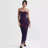 Girded Skinny Sexy Dress With Print Slings Long Open Dress Women's Spring
