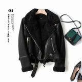 Winter New Women's Double-Sided Fur Integrated Suede Motorcycle Style Jacket Coat