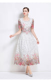 High-End Lace-Print Temperament Single-Drace Buckle Round-Neck Short-Sleeved Top Two Sets Of High-Rise Slimming