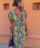Women's Clothing Explosion V-Neck Short-Sleeved Wrinkled Print