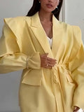 Autumn And Winter New Fashion Waists Thin Tie Loose V-Neck Coat