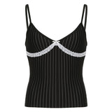 Cloth Forget Black And White Striped Lace Lace Splicing V-Neck Sling Vest Sexy Set-Up Inside The