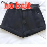 Women Summer Denim Solid Crimping All-match High-waist Wide-leg Students Korean-style Casual Streetwear Chic Slim