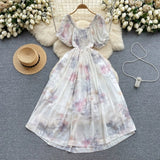 Summer New Irregular Dye Printing Short-Sleeved Sleeves Holiday Bubble Sleeves To Reduce The Age Of French Dress
