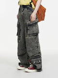 Street Wind Heavy Industry Multi-Pocket Straight Broad-Legged Trousers Women's Waist Thin Trend Personality Hottie