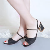 Summer New Women's Thick Heel With A Toe With Mother Wearing Gold Sand Slippers Children's