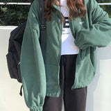 Women Zip-up Turn-down Collar Printed Pocket Long Sleeve Korean Style New Trendy Casual BF Ulzzang Harajuku Womens