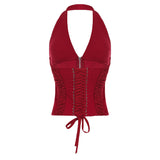 With The Same Strap To The Waist Hanging Neck Deep V-Neck Vest Sexy Hottie Thin Short Repair