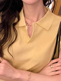 Money Style Collar Short Sleeve Knitted Shirt Women's Summer Simple Polo Shirt T-Shirt Loose Thin Half-Sleeved