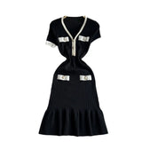 Zingj Fish Tail Dress Female Summer Dress 2024 New Knitted Black Temperament Waist Show Thin Design Sense