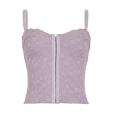 Resort Style Sexy Lace Spliced Buckle V-Neck Sling Vest Babes Skinny Fish Bone