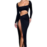 Zingj And Autumn Women's Wear Sexy Street Fashion Hollow-Out Square Collar Slit