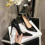 Red-Soled High-Heeled Women's Spring And Autumn 2025 New Black Fine Heel Sexy Sharp Head Beauty Professional Temperament Single