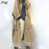 Women Hooded 3 Colors Pockets Loose Spring Cargo Minimalist Popular Couple Japan Style Street Outerwear Ins Leisure