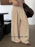 Xixi 2025 Autumn Black Standard Temperament High-Waisted Ribs Leisure Straight Legs Casual Pants Women
