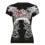 Gothic Printed Round-Neck T-Shirt Girl 2025 Station Personality Hottie Trend Girl Decor Short-Sleeved