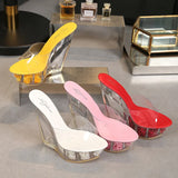 Zingj Korean Thick Platform Ultra High Heel Sandals High Transparent Special Crystal Shoe Waterproof Platform 15CM Wedge Wedge Women's