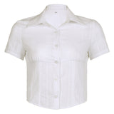Zingj Women's Perspective White Shirt 2023 Summer New Ins Basic Lapel Short Sleeve Knit Cardigan Top