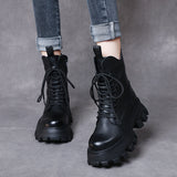 Layer Of Cow Skin Leather Pine Cake Thick Bottom Martin Boots Girl Autumn And Winter Englen Small Single Boots Retro Handmade