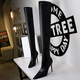 Shoes Stiletto Sexy Over-the-Knee Boots Black Leather Boots Sexy Thin High Heel Boots Winter Long Boots Plus Size