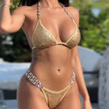 Zingj Hot Beach Vacation Bikini Crystal Diamond Women's Split Swimsuit