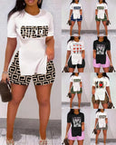 Size Women's Wear Spring And Summer 2023 New Leisure Printed Short-Sleeved Shorts Two