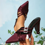 Women's Wine Red High Heels Party Fashion Style Shaped Heel Shoes Tips Decorative Drill Buckle High Heel Sandals Women's