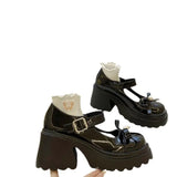 Zingj Lovely Mary Jane Small Leather Shoes Female Spring 2024 New Versatile Heighten Thick Bottom With Skirt Bow-Outfit