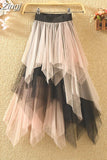 Mesh Pleated Women Elastic Waist Patchwork 2023 Spring Summer Elegant Romantic Girls Long Skirts
