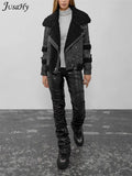 Faux PU Leather Pleated High Waist Black Stacked Pant Women Slim Hipster Street Style Long Trousers Hot Sale Trend