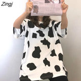 Sleeve T-shirts Women Cow Pattern Printed Harajuku Casual Sweet Girls Cute Kawaii Ins 2XL Soft Loose Fashion Chic New