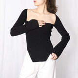 Zingj Sexy Knit Bottom Shirt Female 2024 Spring New Fashion Hem Irregular On Both Sides Of The Slit Knit