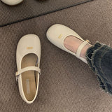 Temperament Mary Jane Shoes Women 2025 Autumn New Retro Buckle Single Shoes Flat Sole Round Leather