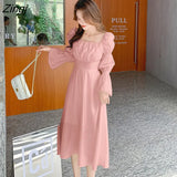 Sexy Vintage Fairy Dress Women Sweet Elegant Princess Evening Party Dresses Female Casual Korean Long Sleeve Chic