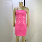 Zingj Women's Fall Sexy Strapless PU Leather Zipper Hip Skirt Women's Short Dress Back Strap Dress