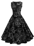 Print Women Summer Dress Hepburn 50s 60s Retro Swing Vintage Dress A-Line Party Dresses With Belt