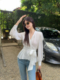 Xixi 13 Line 2025 Spring New Strap Solid Loose Shirt Long-Sleeved Top Woman