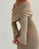 Knit Off-Shoulder Long Sleeve Maxi Dress-Outfit