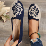 Knitted Rose Embroidered Breathable Flat Sole Shoes Women's Light-Speaker Lazy Working Shoes Boat