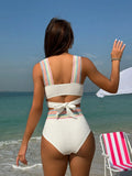 2024 New Rainbow Woven Series High-Waisted Split Swimsuit Bikini