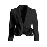 Wind Niche Stereo Rose Cut Deep V Collar 2025 Autumn New Solid Color Small Suit Short Coat