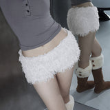 Autumn And Winter Snow White Plush Warm Low-Rise Leisure Home Pants Christmas Age Reduction Personality Tight