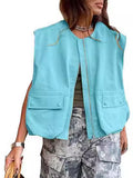 New Sleeveless Pocket Loose Vest Zipper Coat