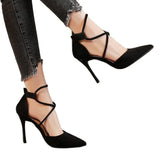 High Heels Women 2025 Autumn New Word Cross With Roman Sandals Velvet Fine Heel High Heels Women's
