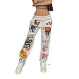 Women's Clothing 2025 Women's New Trousers Skeleton Element Trend Printing Plus Velvet High-Waisted Casual